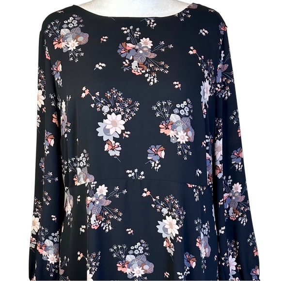 LOFT Black Floral Long Sleeve Dress Plus Size 18 - Picture 3 of 13